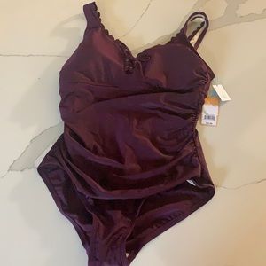 Kona Sol Eggplant High Coverage Swimsuit Large